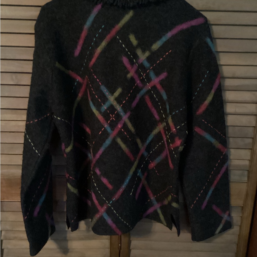 Talbots Multicolor Abstract Design Wool Cardigan - image 5